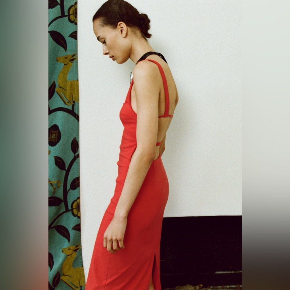 Coral red Zara backless midi dress